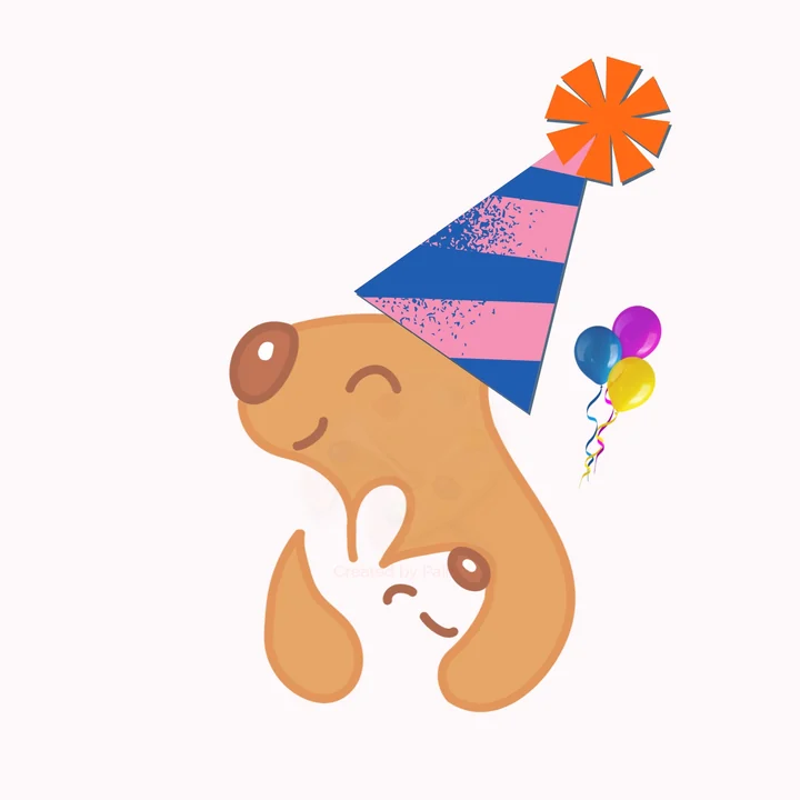 Canguro de Nanai con gorro de cumpleaños y globos
